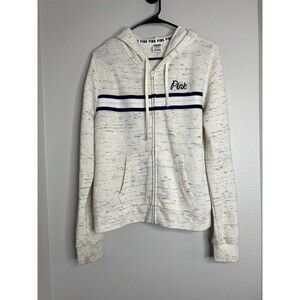 VS Pink Zip Hoodie Y2K Cream Heathered Athleisure Sweatshirt Size L